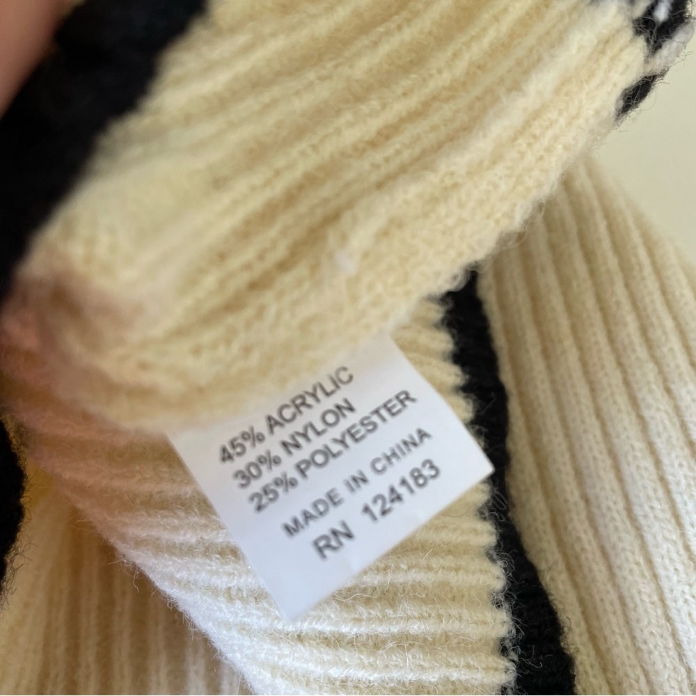 Jon & Anna Ribbed Boxy Sweater with Mock Neck, Cream with Black Trim, La… - Picture 8 of 9